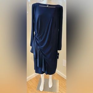 Chaps Women Navy Blue Sheath Dress w/ Front Ruffle Dress